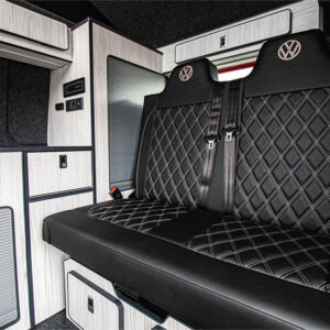 Balmoral Deluxe Volkswagen Transporter with black seats with amazing patterns on