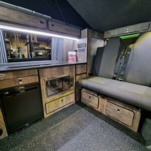 Balmoral Deluxe SWB - T6.1 Volkswagen Transporter Startline Campervan – Ascot Grey – 23 Plate – A1304 view of the rear seats and worktop