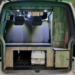 Balmoral Deluxe SWB - T6.1 Volkswagen Transporter Startline Campervan – Ascot Grey – 23 Plate – A1304 rear with the door open