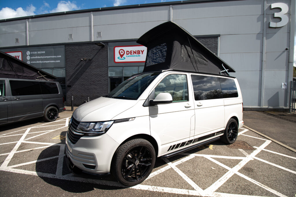 side shot of the Balmoral Deluxe T6.1 Volkswagen Transporter Startline Campervan - Ascot Grey - 21 Plate