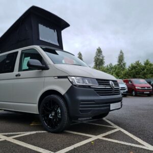 Balmoral Deluxe SWB - T6.1 Volkswagen Transporter Startline Campervan – Ascot Grey – 23 Plate – A1304 angled front view from the left